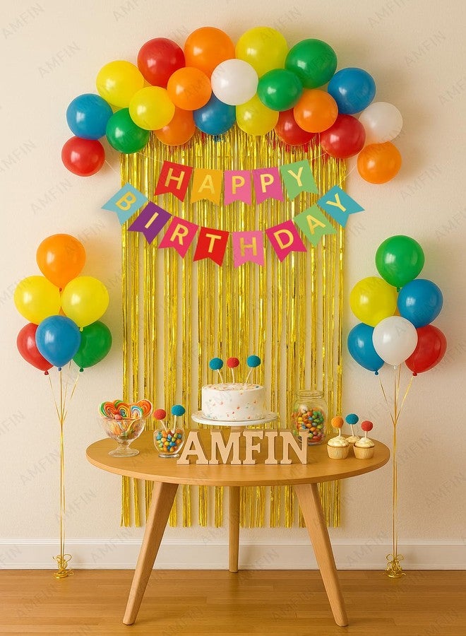 AMFIN مجموعة تزيين حفلات أعياد الميلاد من AMFIN (عبوة من 34 قطعة) تتضمن بالونات وستارة شراشيب ولافتة - لاتكس متعدد الألوان - Image 1